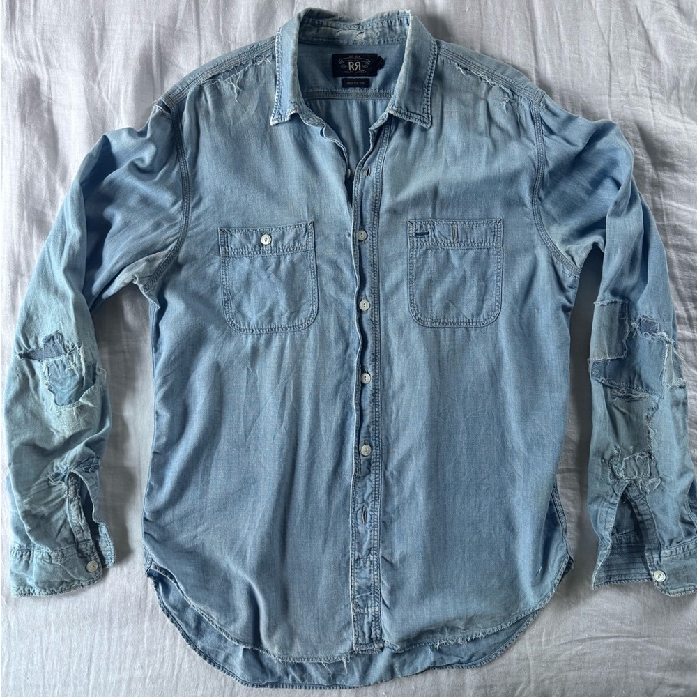 Double RL RRL Chambray shirt. Beautifully distressed and soft. Rare.